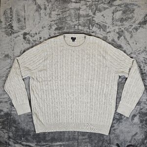 J Crew Cable Knit Crewneck Sweater Size XL Gray